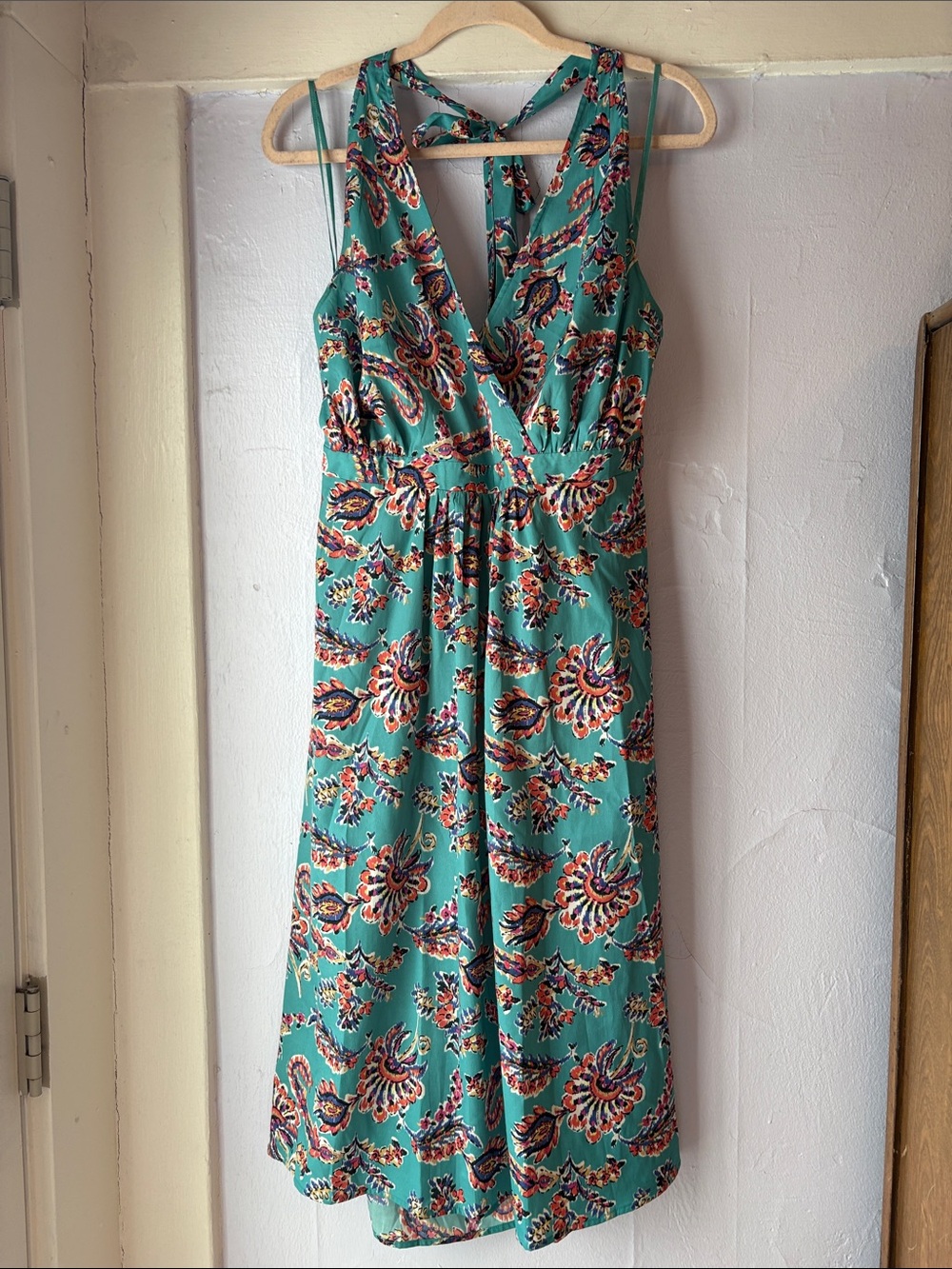 long tall sally Teal halter Midi Dress with V-Neck and Tie Back